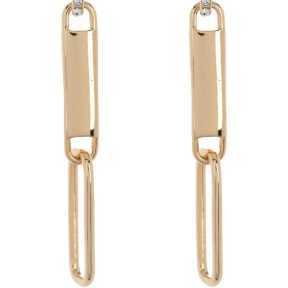 14K Gold Diamond Paper Clip Earrings CZ Pave Diamond Long Dangle Earrings Gold - Picture 6 of 6